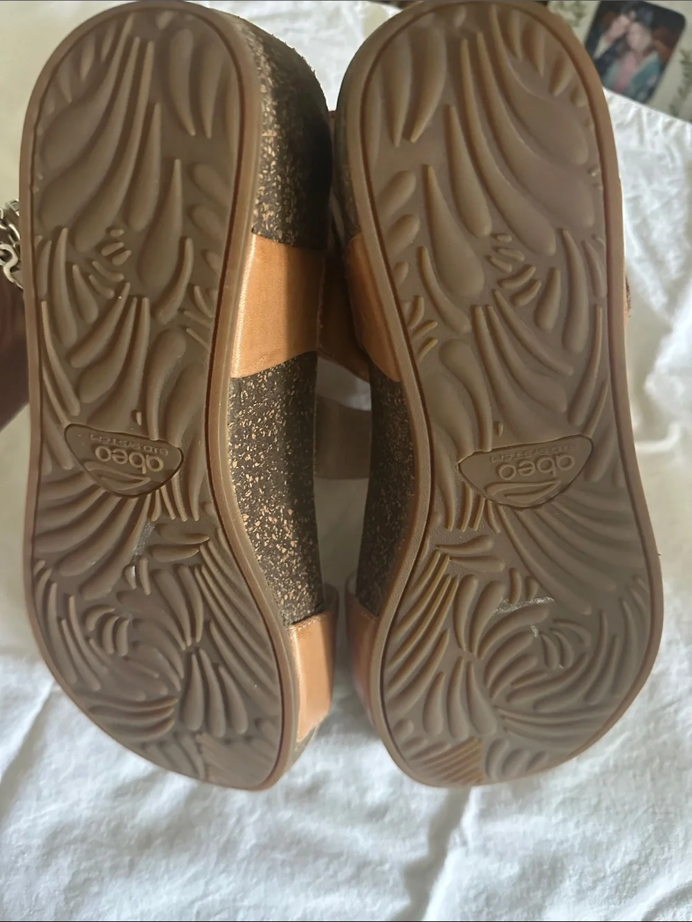 Abeo Una Tan Leather cork wedge Slingback Sandals 9 B.I.O